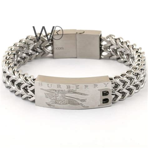 burberry white leather silver bracelet|burberry men's bracelet.